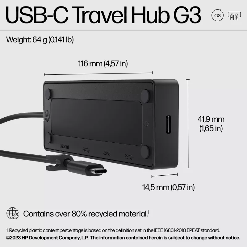 HP 86S97AA USB-C Travel Hub G3 poortreplicator, HDMI