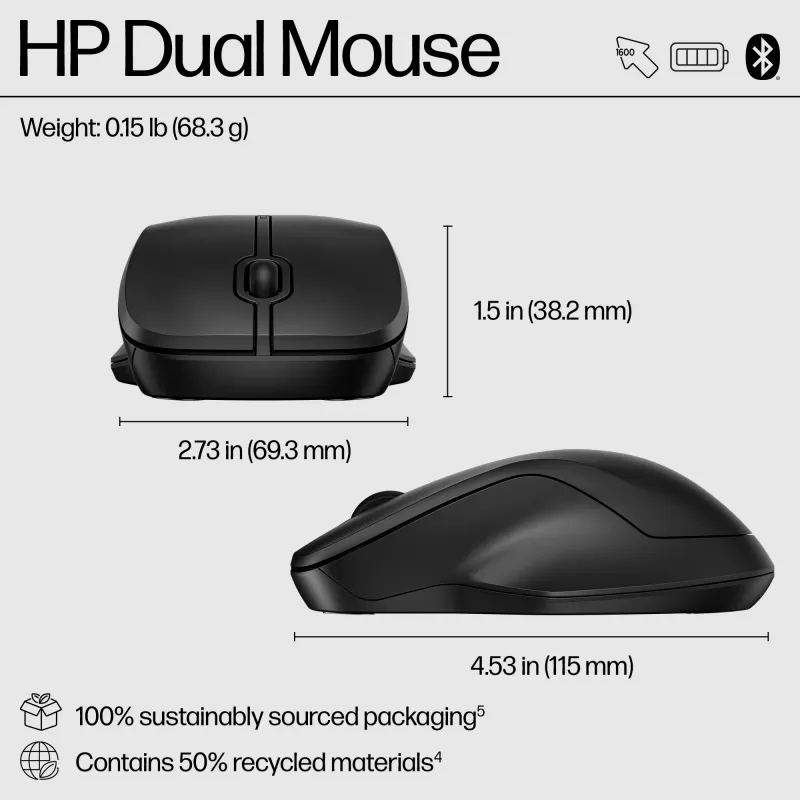Muis HP 255 Dual Wireless muis RF draadloos + Bluetooth