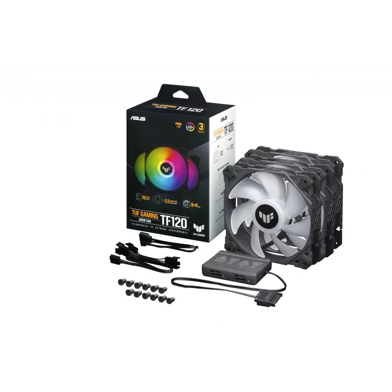 ASUS TUF Gaming TF120 ARGB ventilator - set van drie met ARGB-controller computerbehuizing luchtkoeler 12 cm zwart