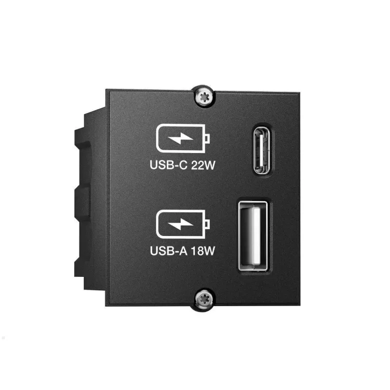 Stopcontactmodule USB-A + USB-C Bachmann 917.227 zwart IP20 250V