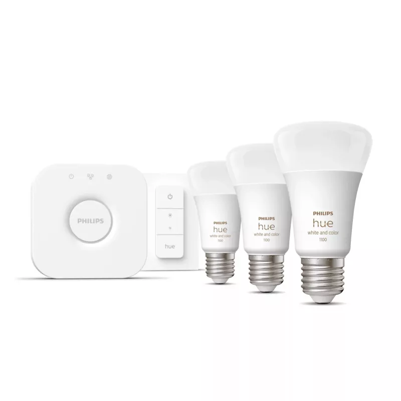 Smart-Lighting-Kit Philips Hue White and Colour Ambience Starterset – 3× E27 11W-lampen, Bluetooth/Zigbee, dimmer