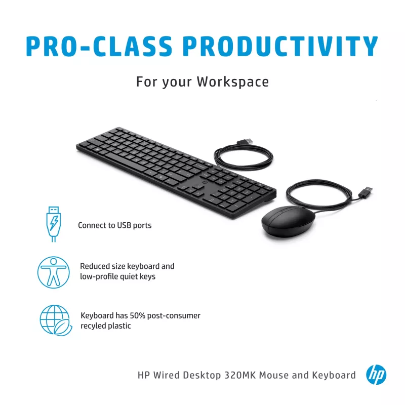 Bedraad toetsenbord- en muisset HP Wired Desktop 320MK