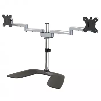 StarTech.com dual-monitorstandaard – ergonomische desktop-monitorstandaard voor VESA-beeldschermen tot 32 inch – vrijstaande, beweeglijke, universele computermonitorbeugel – hoogteverstelbaar – zilver