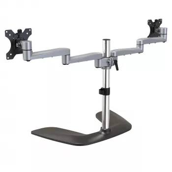StarTech.com dual-monitorstandaard – ergonomische desktop-monitorstandaard voor VESA-beeldschermen tot 32 inch – vrijstaande, beweeglijke, universele computermonitorbeugel – hoogteverstelbaar – zilver