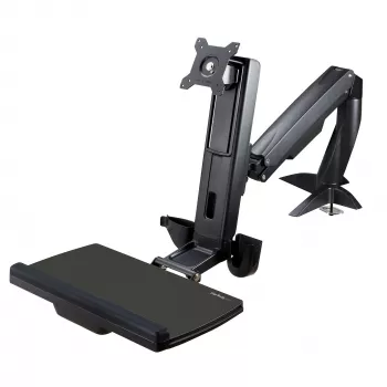 StarTech.com sit-stand monitorarm – op tafel te monteren, verstelbare sit-stand-workstation-arm voor enkel 34-inch VESA-mount-beeldscherm – ergonomische, articulerende zit-sta-bureauconverter met toetsenbordplateau