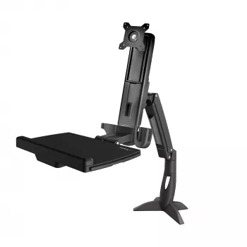 StarTech.com sit-stand monitorarm – op tafel te monteren, verstelbare sit-stand-workstation-arm voor enkel 34-inch VESA-mount-beeldscherm – ergonomische, articulerende zit-sta-bureauconverter met toetsenbordplateau