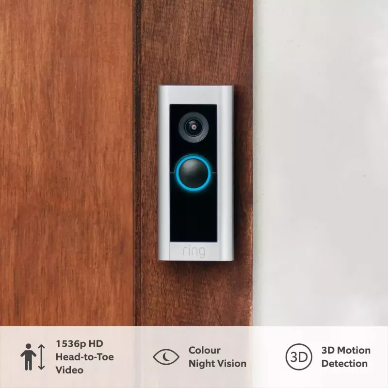 Video-intercom RING B0B2BNM4PV — draadloos, max. 1920×1080 video, nikkelafwerking, Wi-Fi (802.11b/g/n/ax)