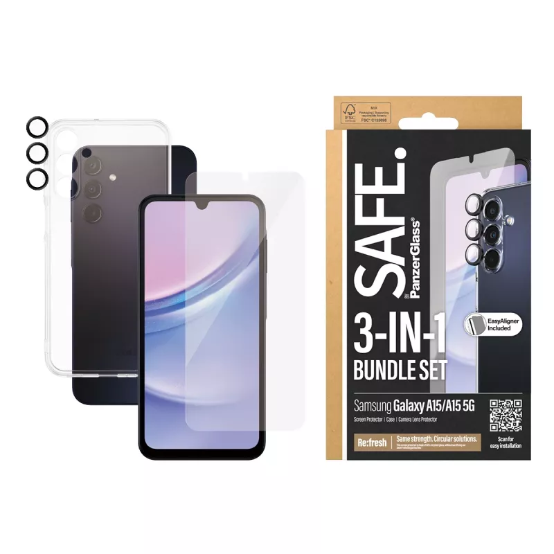PanzerGlass SAFE. by ® 3-in-1 beschermpakket Samsung Galaxy A15 | A15 5G