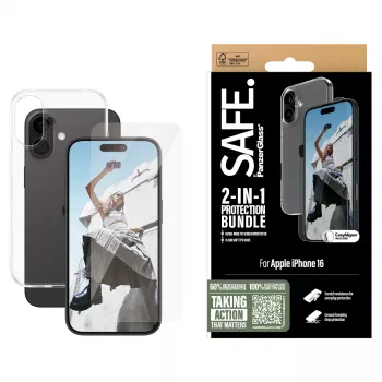 PanzerGlass SAFE. by ® 2-in-1 beschermbundel iPhone 16, Apple, Apple - iPhone 16, droge toepassing, krasbestendig, schokbestendig, transparant, 1 stuks
