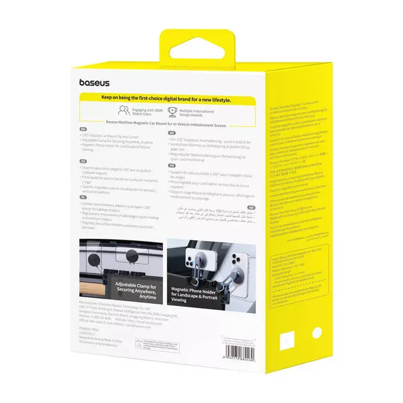 Magnetische auto-beeldschermhouder Baseus MaxView grijs voor smartphone- en tabletbevestiging op het voertuigdisplay