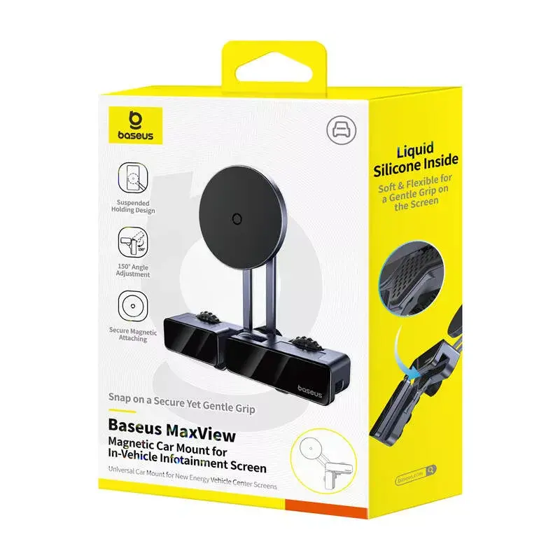 Magnetische auto-beeldschermhouder Baseus MaxView grijs voor smartphone- en tabletbevestiging op het voertuigdisplay