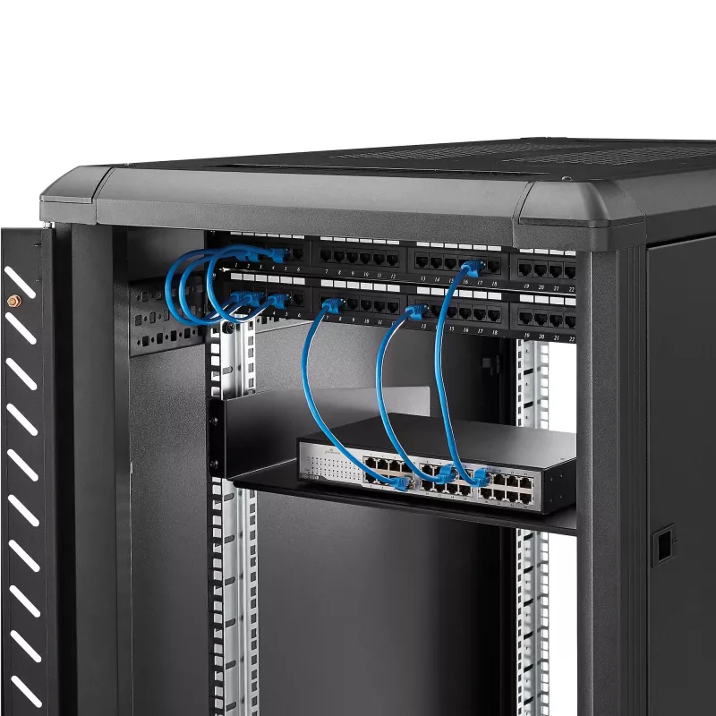 StarTech.com 2HE serverrack-legbord – universeel rackmontage-uitlegbord voor 19 inch netwerkapparatuurrack & -kast – hoogbelastbaar staal – draagvermogen 20 kg – 400 mm diep bord, zwart