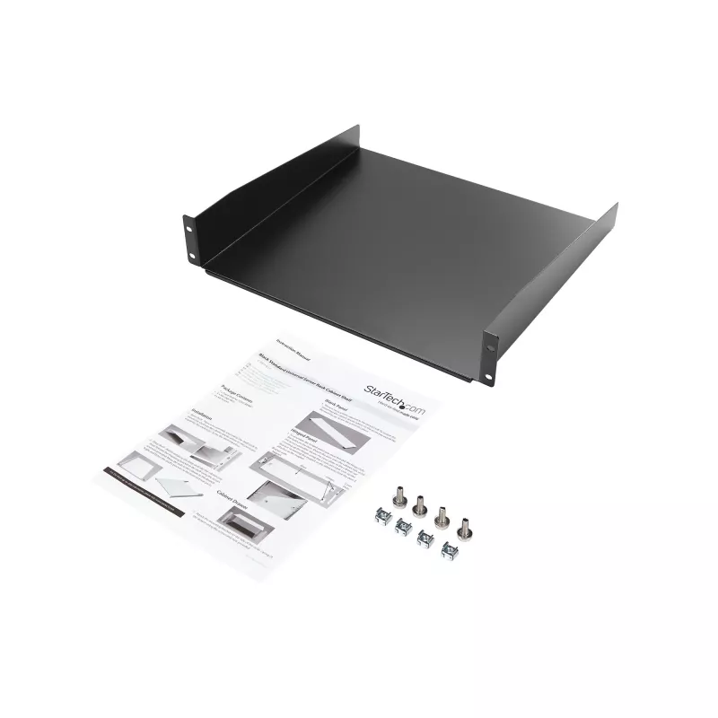 StarTech.com 2HE serverrack-legbord – universeel rackmontage-uitlegbord voor 19 inch netwerkapparatuurrack & -kast – hoogbelastbaar staal – draagvermogen 20 kg – 400 mm diep bord, zwart