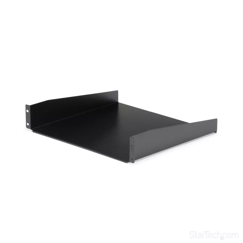 StarTech.com 2HE serverrack-legbord – universeel rackmontage-uitlegbord voor 19 inch netwerkapparatuurrack & -kast – hoogbelastbaar staal – draagvermogen 20 kg – 400 mm diep bord, zwart