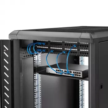 StarTech.com 1U vast serverrack-montagebord - 25,4 cm diep universeel kraagarm-bord van staal voor 19 inch AV-/netwerkapparatuurrack - robuust - draagvermogen 20 kg, zwart