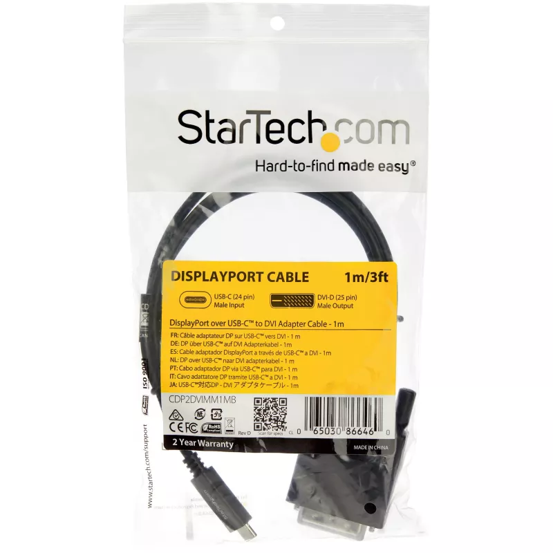 StarTech.com 1 m USB-C-naar-DVI-kabel – 1920 x 1200 – zwart