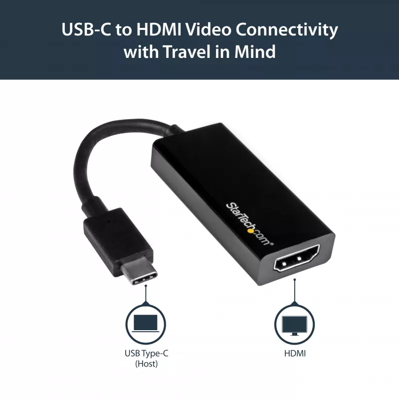 StarTech.com USB-C naar HDMI-adapter met 4K 30Hz - zwart, 3.2 Gen 2 (3.1 Gen 2), USB Type-C, HDMI-uitgang, 3840 x 2160 pixels