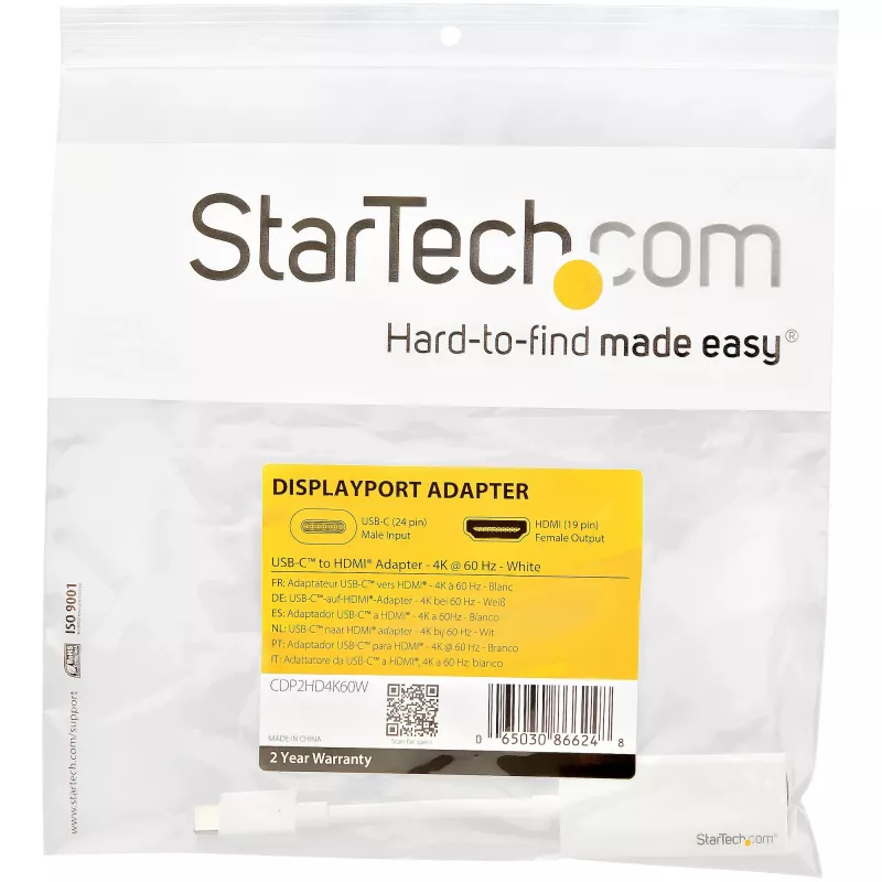 StarTech.com USB-C naar HDMI-adapter - wit - 4K 60Hz, USB Type-C, HDMI-uitgang, 3840 x 2160 pixels