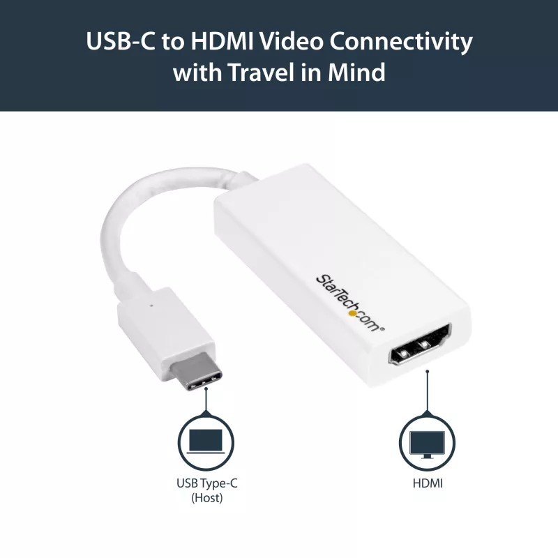 StarTech.com USB-C naar HDMI-adapter - wit - 4K 60Hz, USB Type-C, HDMI-uitgang, 3840 x 2160 pixels