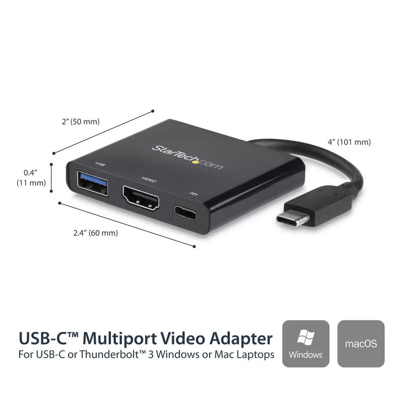 StarTech.com USB-C multiport-adapter met HDMI – USB 3.0-poort – 60W PD – zwart