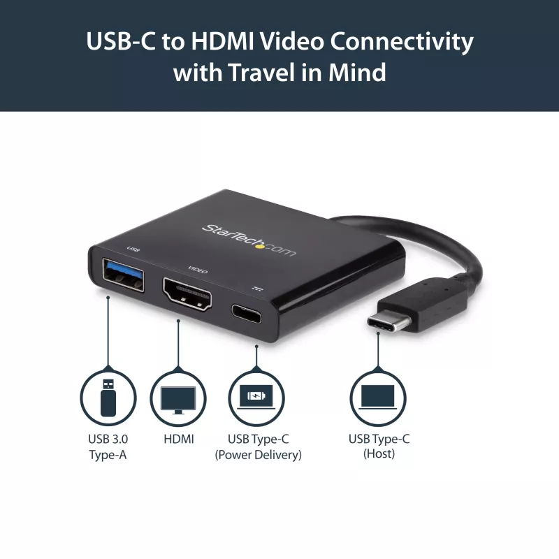StarTech.com USB-C multiport-adapter met HDMI – USB 3.0-poort – 60W PD – zwart