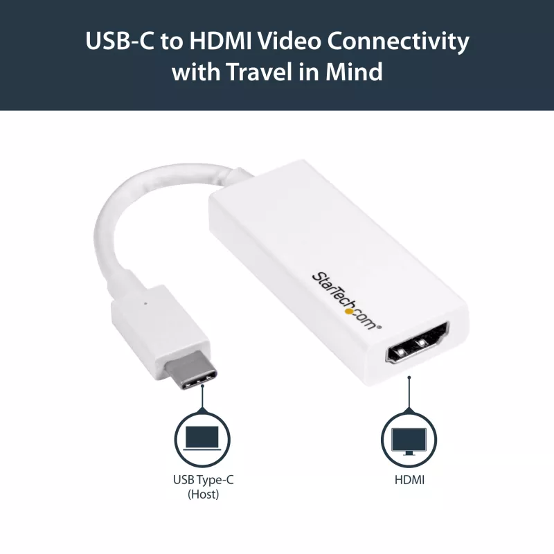 StarTech.com USB-C naar HDMI-adapter met 4K 30Hz - wit, USB Type-C, HDMI-uitgang, 3840 x 2160 pixels