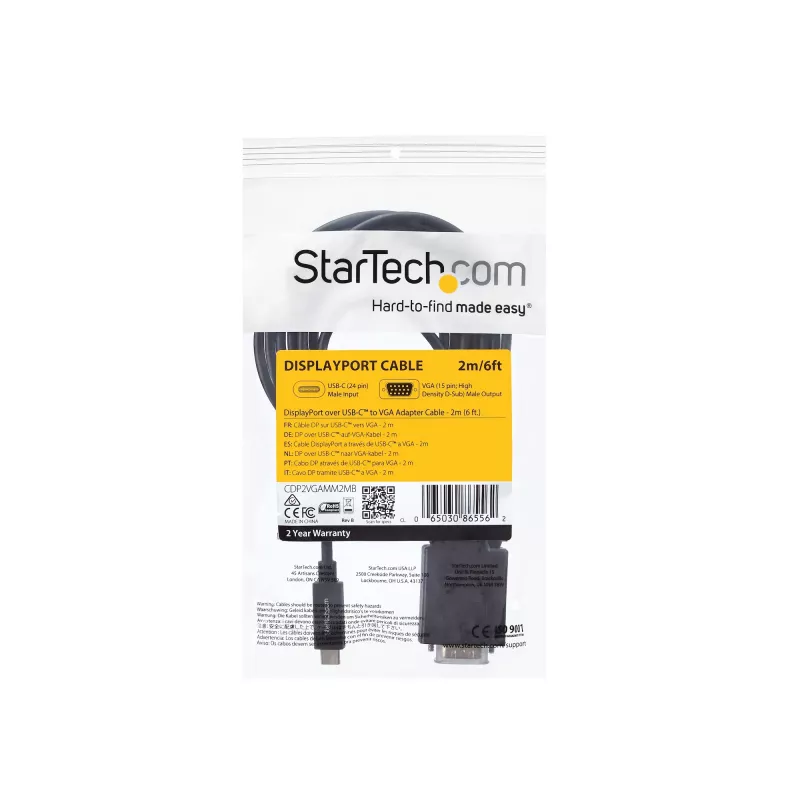 StarTech.com 1,8 m USB-C-naar-VGA-kabel – 1920 x 1200/1080p USB Type-C-naar-VGA video-actieve adapterkabel – Thunderbolt 3-compatibel – laptop naar VGA-monitor/projector – DP Alt Mode HBR2
