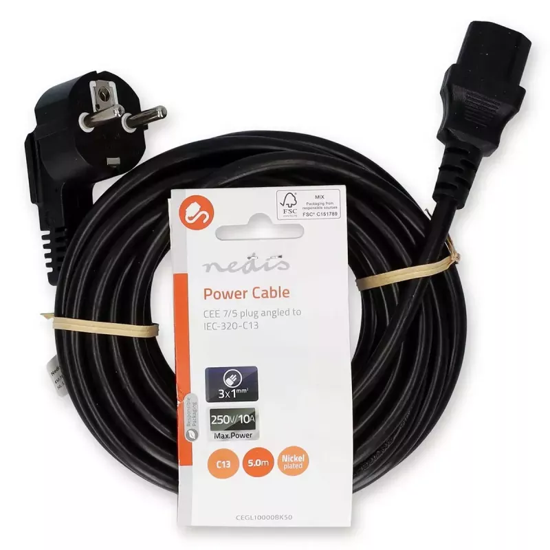 Netkabel Nedis CEGL10000BK50 5 m CEE7/7 K13-koppeling zwart
