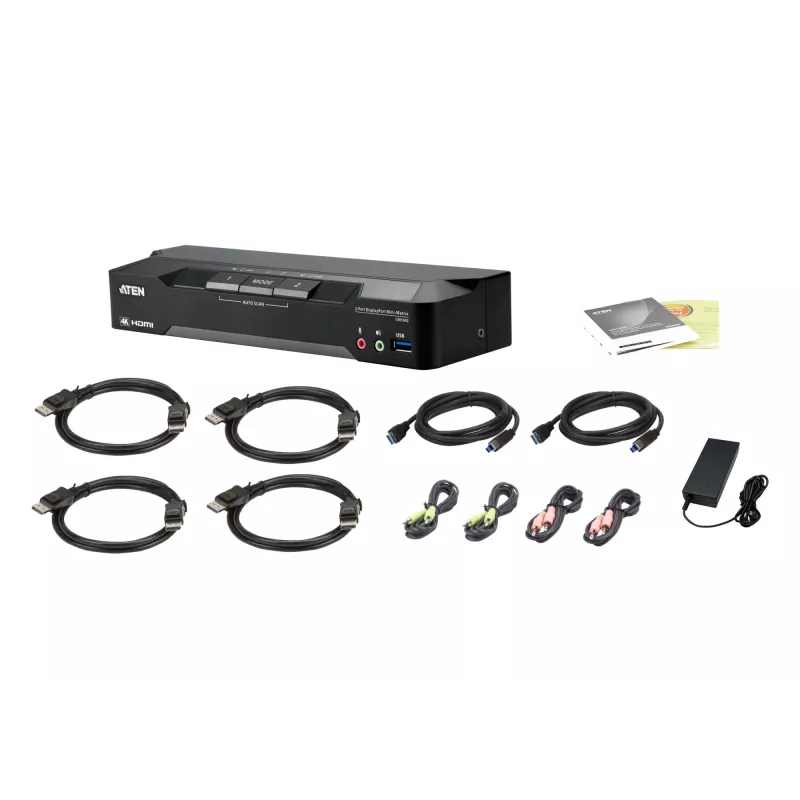 ATEN 2-poorts 4K DisplayPort dual-display mini-matrix Boundless KVM-switch