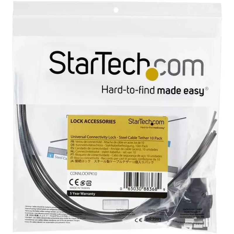 StarTech.com 10-pack beveiligingskabelbinders voor adapters en dongles – universele kabeladapterbinder – kabelbinders – verstelbare, diefstalveilige kabelslot-set van staal