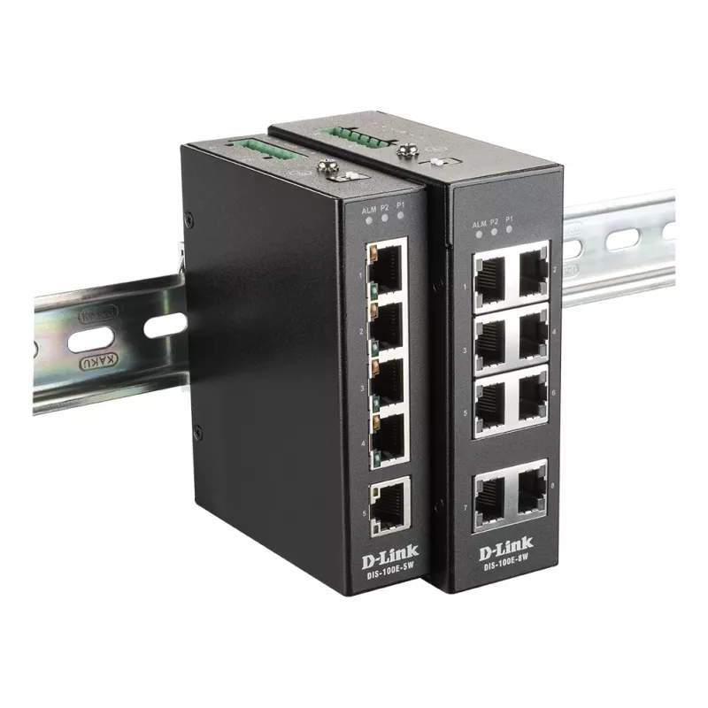 D-Link 8-poorts unmanaged industriële switch met 8 x 10/100 BaseT(X)-poorten
