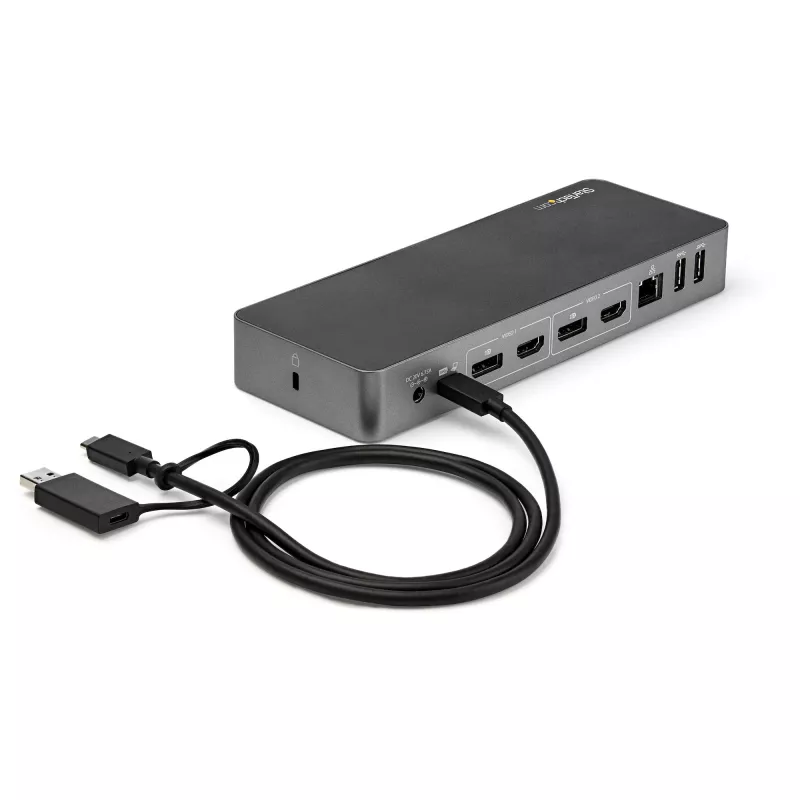 StarTech.com universele laptop-dockingstation, hybride USB-C & USB-A dock, dual 4K DP & HDMI, 60W PD, Mac / Windows / Chrome OS, 4x USB 5Gbps hub, GbE