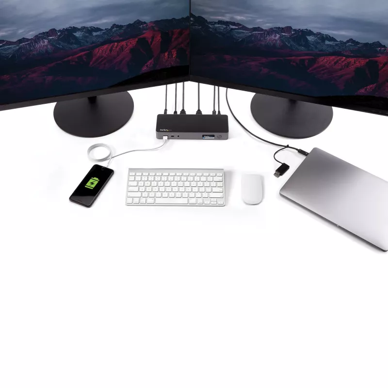 StarTech.com universele laptop-dockingstation, hybride USB-C & USB-A dock, dual 4K DP & HDMI, 60W PD, Mac / Windows / Chrome OS, 4x USB 5Gbps hub, GbE