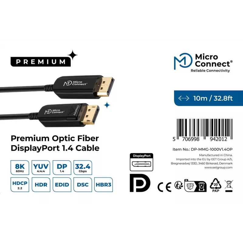 Microconnect DP-MMG-1000V1.4OP DisplayPort-kabel 10 m zwart