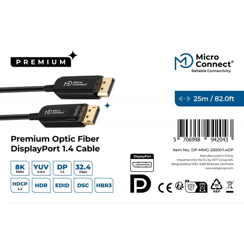 Microconnect DP-MMG-2500V1.4OP DisplayPort-kabel 25 m zwart