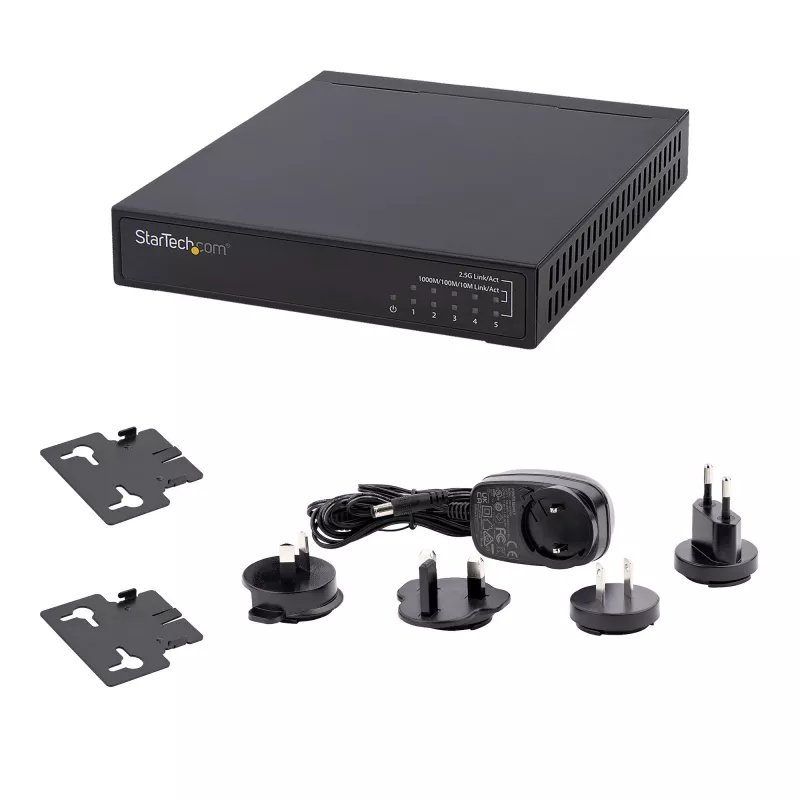 StarTech.com unmanaged 2.5G switch – 5-poorts gigabit switch – 2.5GBASE-T unmanaged ethernet switch – ethernet splitter – DIN-rail- of wandmontage – multi-gigabit – auto-MDIX – 9K jumbo