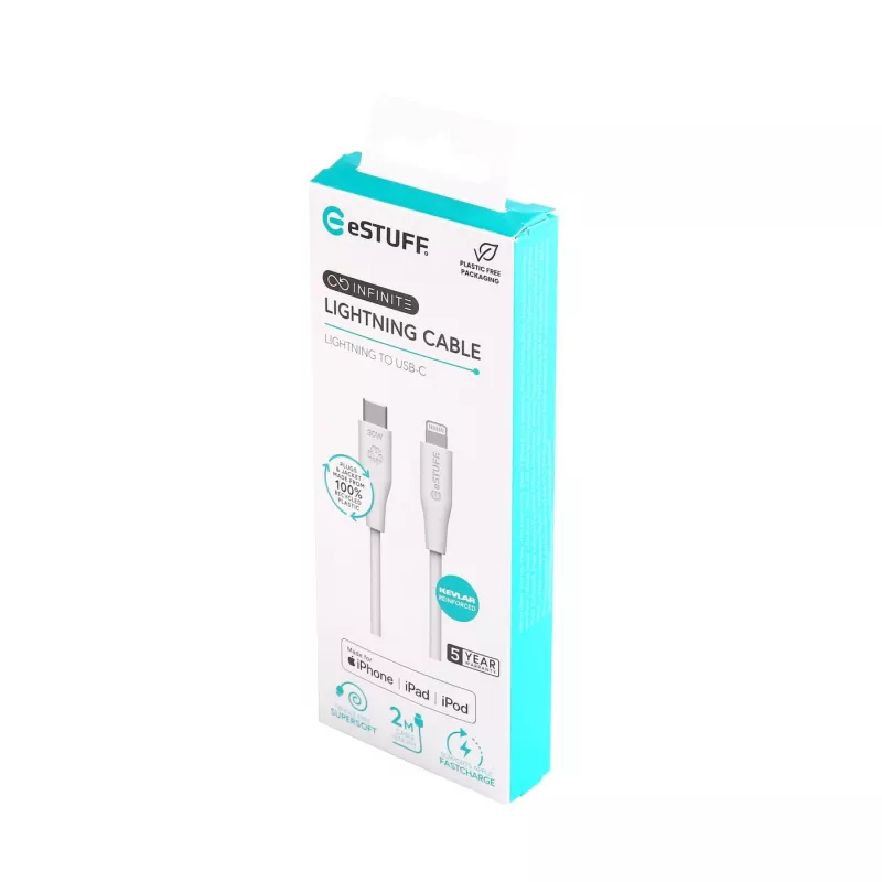Lightning-kabel eSTUFF ES602270 3m USB-C 2,4A wit