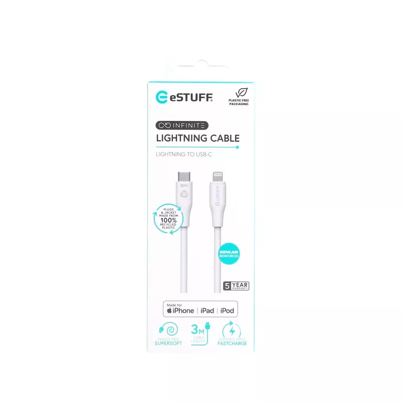 Lightning-kabel eSTUFF ES602370 3m USB-C 2,4A 5V