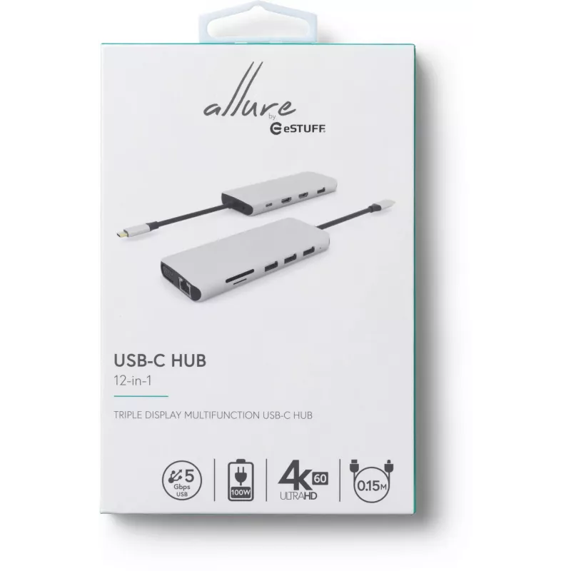 eSTUFF ES623009 interface-hub USB 3.2 Gen 1 (3.1 Gen 1) Type-C 5000 Mbit/s grijs