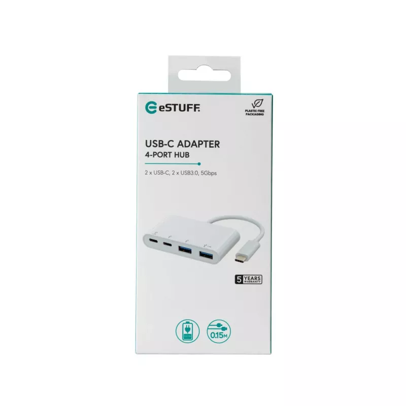 USB-hub eSTUFF USB-C naar 2 x USB 3.0 & 2 x USB-C 3.1 10000 Mbit/s wit