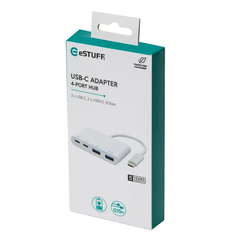 USB-hub eSTUFF USB-C naar 2 x USB 3.0 & 2 x USB-C 3.1 10000 Mbit/s wit