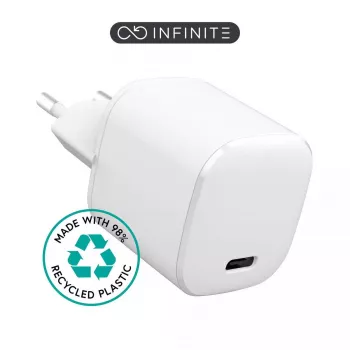 eSTUFF 100% gerecycled plastic - thuislader USB-C PD 3A 20W, EU-stekker - wit