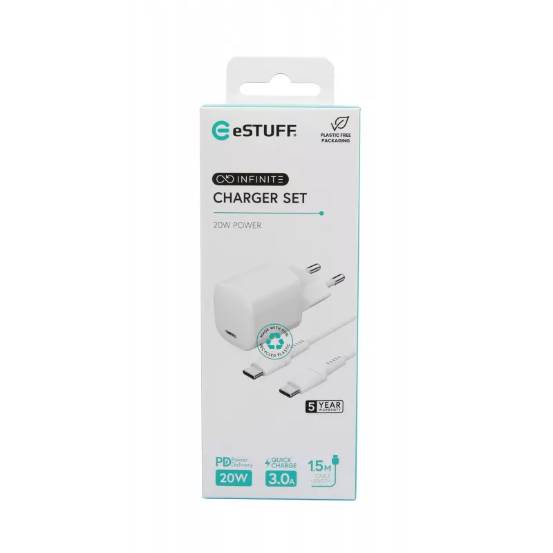 Oplader voor mobiele apparaten eSTUFF ES637500 12V USB Type-C 1,5m wit