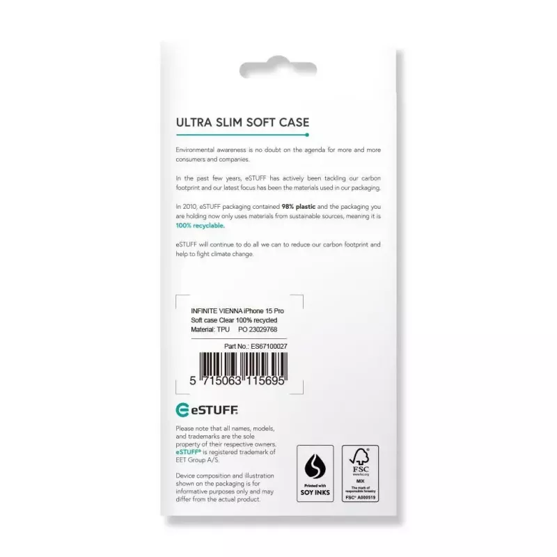 eSTUFF Infinite Vienna ES67100027 telefoonhoesje voor iPhone 15 Pro, MagSafe-compatibel, TPU, transparant