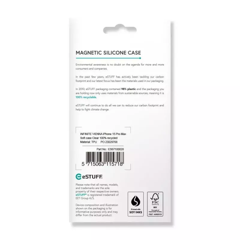 eSTUFF Infinite Vienna ES67100028 telefoonhoesje voor iPhone 15 Pro Max, MagSafe-compatibel, TPU, transparant