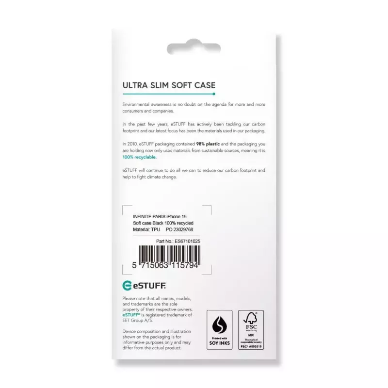eSTUFF Infinite Vienna ES67101025 telefoonhoesje voor iPhone 15, MagSafe-compatibel, TPU, zwart