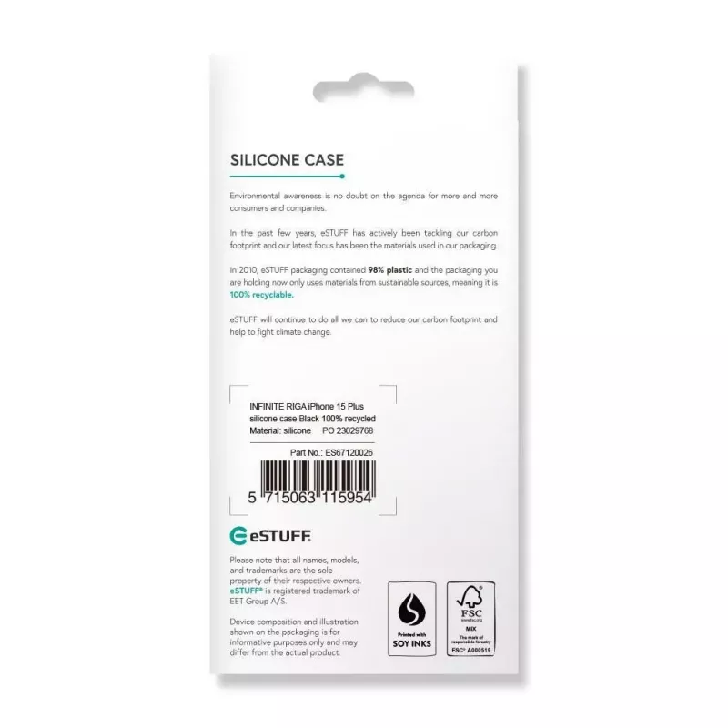 eSTUFF Infinite Riga ES67120026 hoesje voor iPhone 15 Plus, MagSafe-compatibel, siliconen, polycarbonaat, zwart
