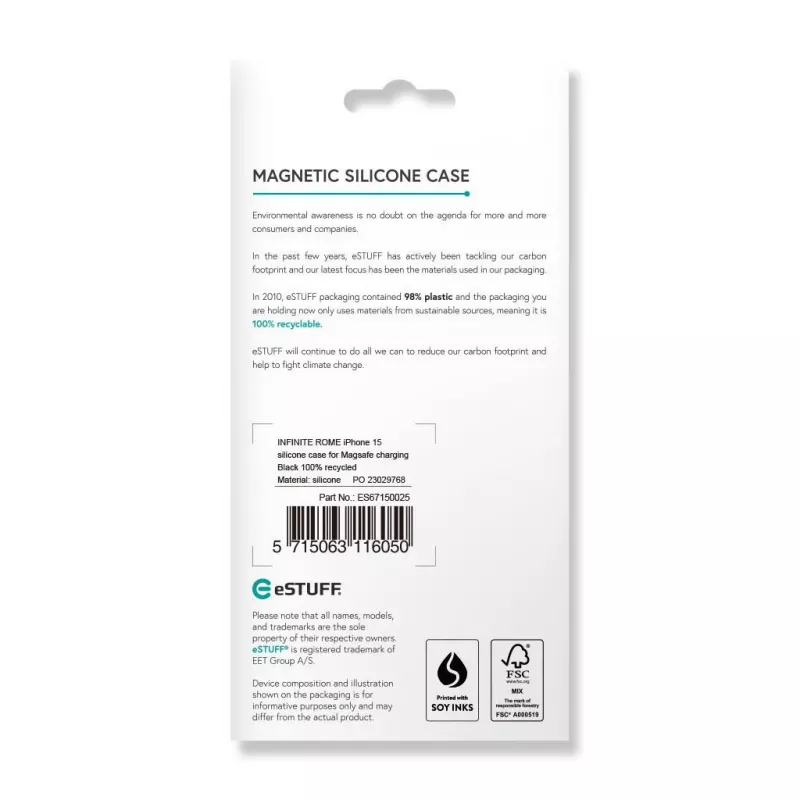 eSTUFF ES67150025 Infinite Rome magnetische achterkant voor iPhone 15, MagSafe-compatibel, polycarbonaat/siliconen, zwart