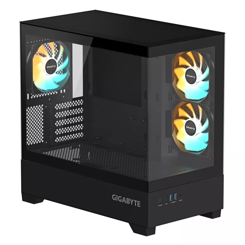 GIGABYTE C201 PANORAMIC pc-behuizing – Mid Tower, m-ATX, 360mm-radiatorondersteuning, 3 voorgeïnstalleerde ventilatoren, USB 3.0, ondersteuning voor RGB Fusion
