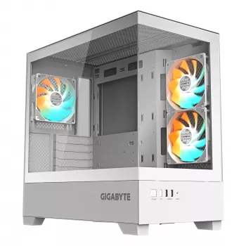 GIGABYTE C201 PANORAMIC ICE pc-behuizing – Mid Tower, m-ATX, 360mm-radiatorondersteuning, 3 voorgeïnstalleerde ventilatoren, USB 3.0, RGB Fusion-ondersteuning